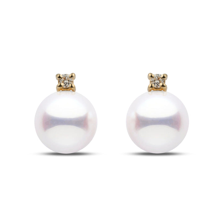 hanadama pearl and diamond stud earrings set with yellow gold