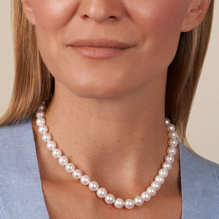 8.5-9.0 mm 16 Inch AA+ Blush White Silver Rose Tone Akoya Pearl Necklace