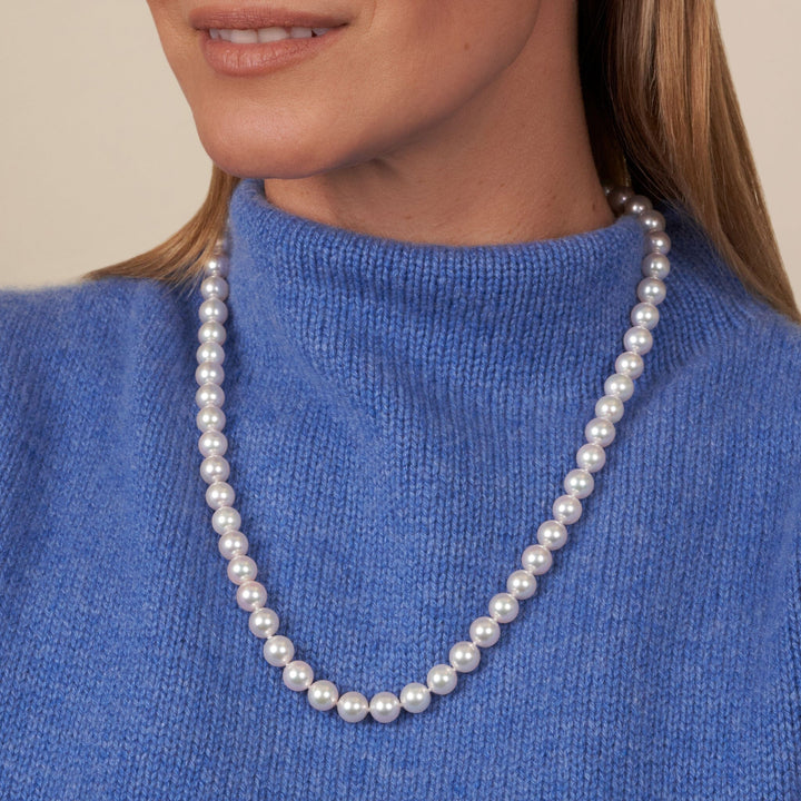 8.5-9.0 mm 22 Inch AAA Bright White Silver Tone Akoya Pearl Necklace