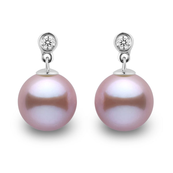 Brilliant Collection Lavender Freshadama 8.5-9.0 mm Pearl & Diamond Earrings in 14K White Gold