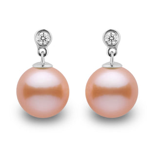 Brilliant Collection Pink to Peach Freshadama 8.5-9.0 mm Pearl & Diamond Earrings, view 2