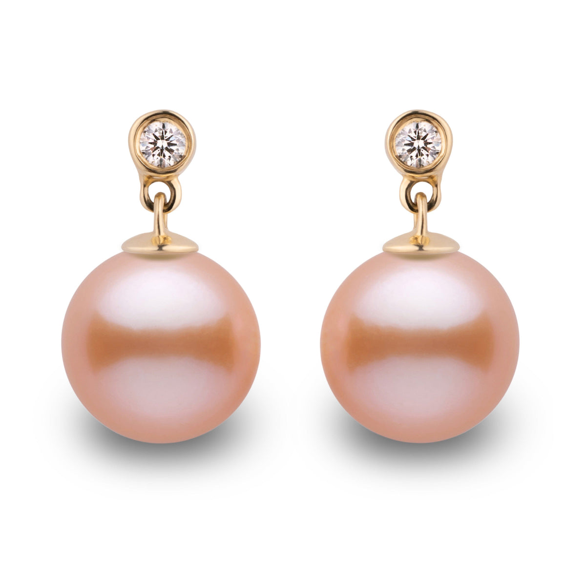 Brilliant Collection Pink to Peach Freshadama 8.5-9.0 mm Pearl & Diamond Earrings in 14K White Gold
