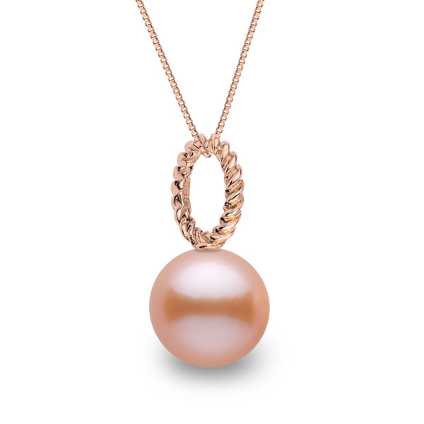 Rope Collection 8.5-9.0 mm Pink to Peach Freshadama Freshwater Pearl Pendant in 14K Yellow Gold on a Box Chain