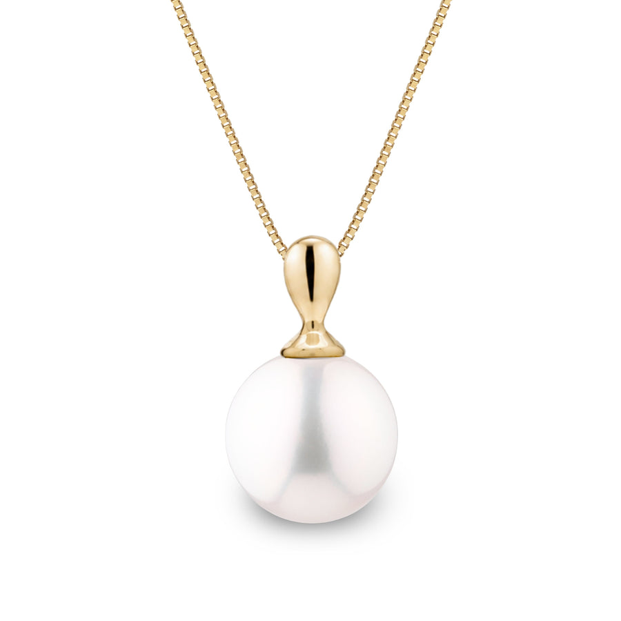 Dew Collection 8.5-9.0 mm White Freshadama Pearl Pendant in 14K White Gold on a Box Chain