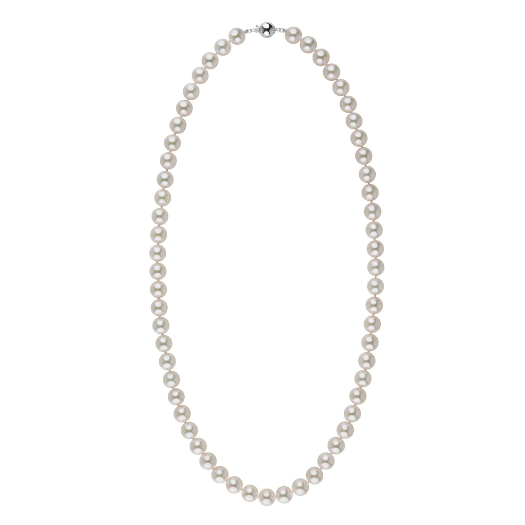 8.5-9.0 mm 22 Inch AAA Blush White Silver Tone Akoya Pearl Necklace