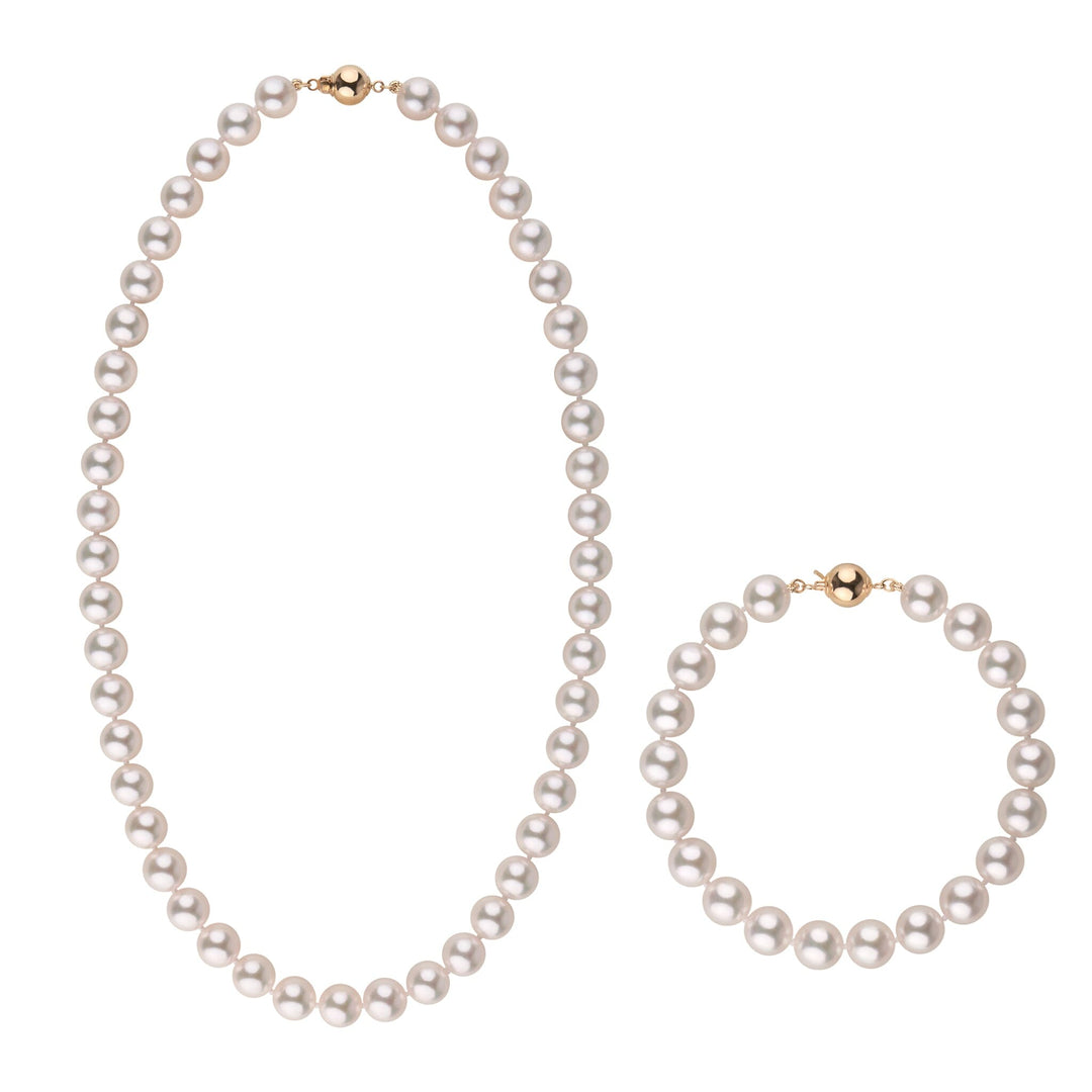 8.5-9.0 mm AAA Blush White Silver Tone Akoya Pearl 18 Inch Necklace & Bracelet Set