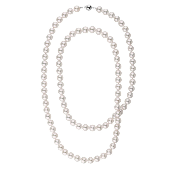 8.5-9.0 mm 35 Inch AAA Bright White Silver Tone Akoya Pearl Necklace