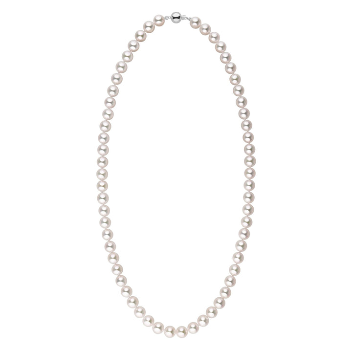 8.5-9.0 mm 22 Inch AAA Bright White Silver Tone Akoya Pearl Necklace