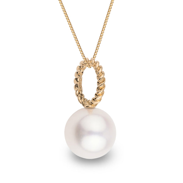 Rope Collection 8.5-9.0 mm White Freshadama Freshwater Pearl Pendant in 14K Yellow Gold on a Box Chain