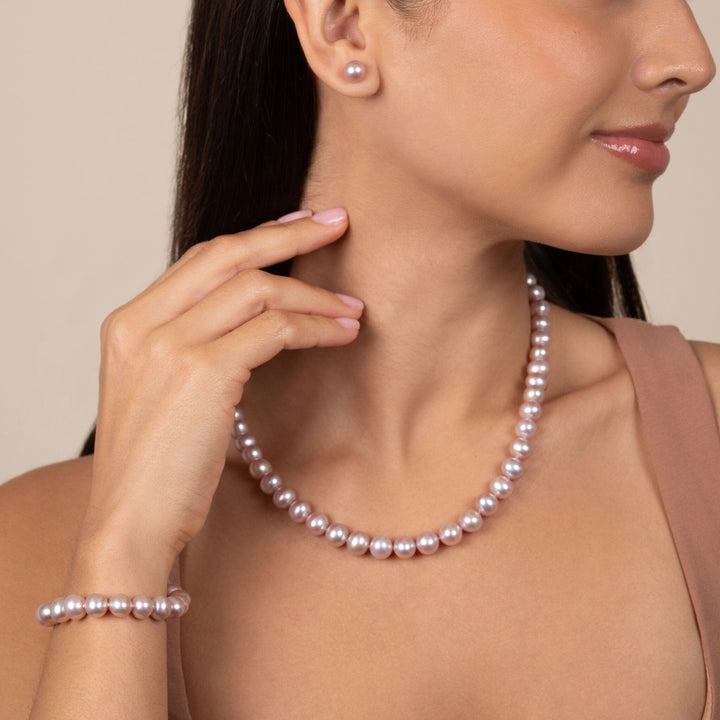 18 Inch 3 Piece Set of 8.5-9.0 mm AA+ Lavender Freshwater Pearls