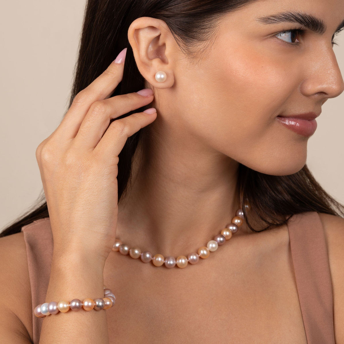 3-Piece Set of 8.5-9.0 mm AA+ Multicolor Freshwater Pearls in 16 inch