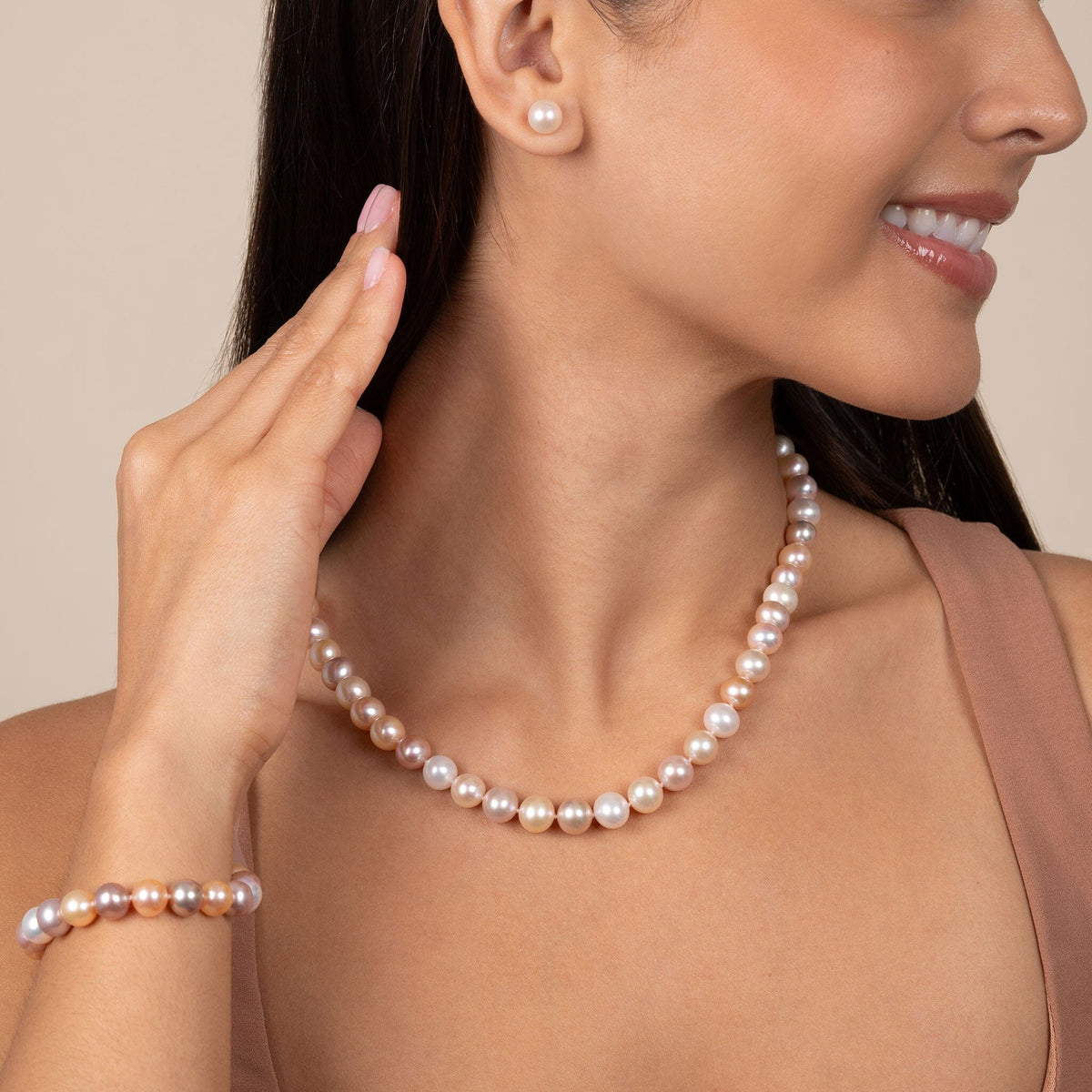3-Piece Set of 8.5-9.0 mm AA+ Multicolor Freshwater Pearls in 18 inches