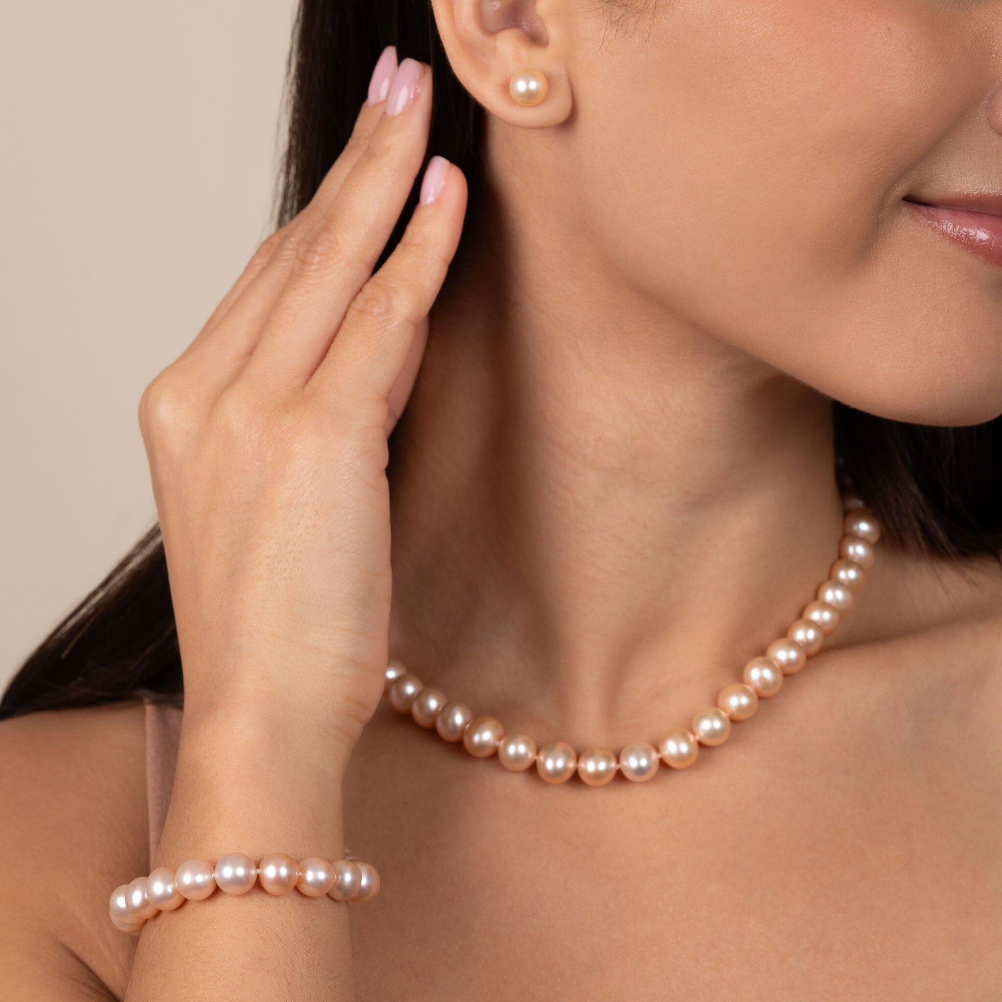 3-Piece Set of 8.5-9.0 mm AA+ Pink Freshwater Pearls – Pearl Paradise