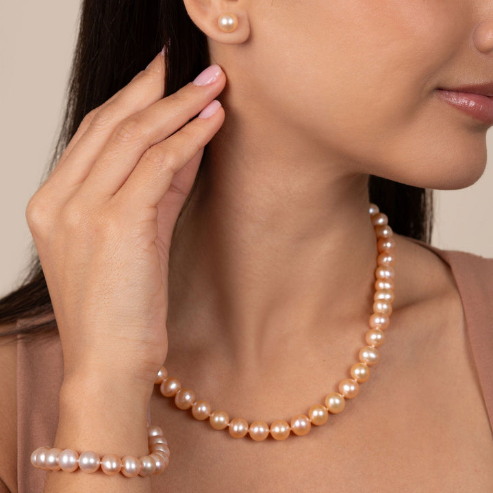 18 Inch 3 Piece Set of 8.5-9.0 mm AA+ Pink Freshwater Pearls