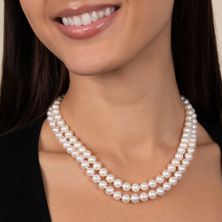 8.5-9.0 mm AAA Double Strand White Freshwater Pearl Necklace