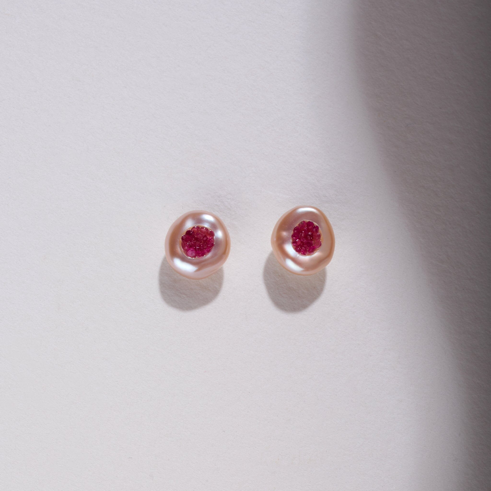 Piccolo Finestrino Collection Freshwater Pearl Stud Earrings with Ruby