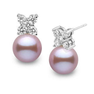 Kiss Collection 9.0-10.0 mm Lavender Freshadama Pearl and Diamond Earrings in 14K White Gold