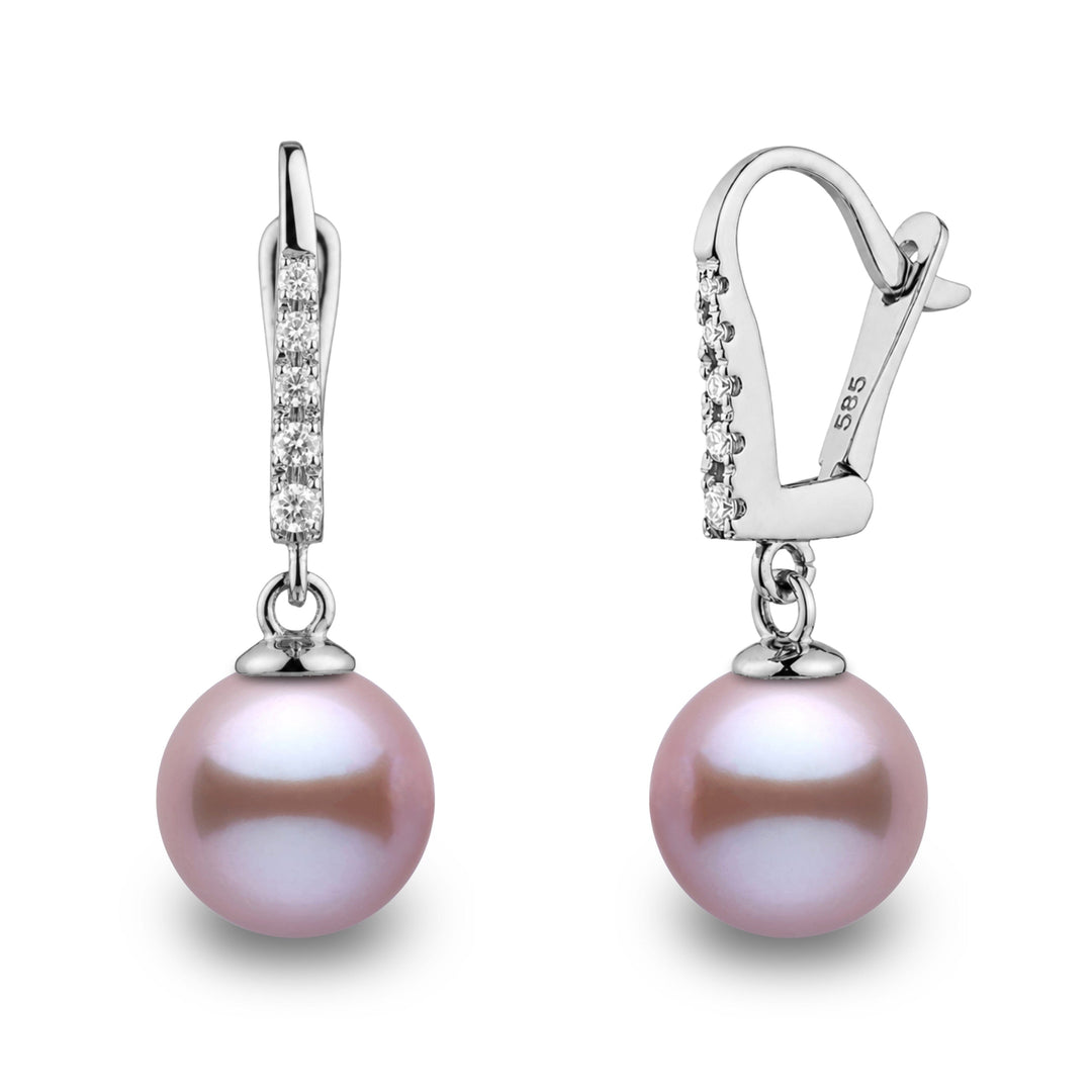 Allure Collection Lavender Freshadama Freshwater 9.0-10.0 mm Pearl & Diamond Dangle Earrings