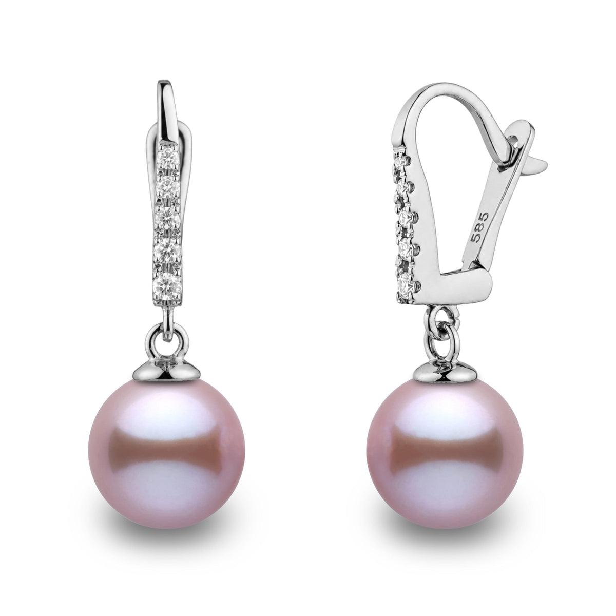Allure Collection Lavender Freshadama Freshwater 9.0-10.0 mm Pearl & Diamond Dangle Earrings, view 2