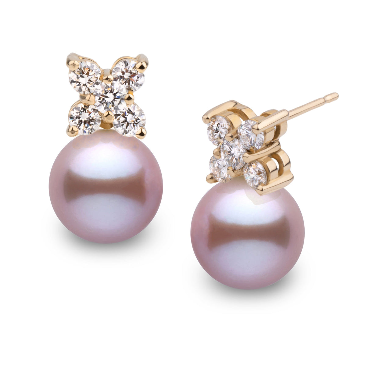 Kiss Collection 9.0-10.0 mm Lavender Freshadama Pearl and Diamond Earrings, view 2
