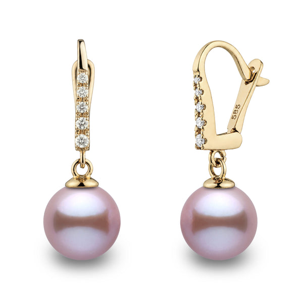 Allure Collection Lavender Freshadama Freshwater 9.0-10.0 mm Pearl & Diamond Dangle Earrings in 14K White Gold