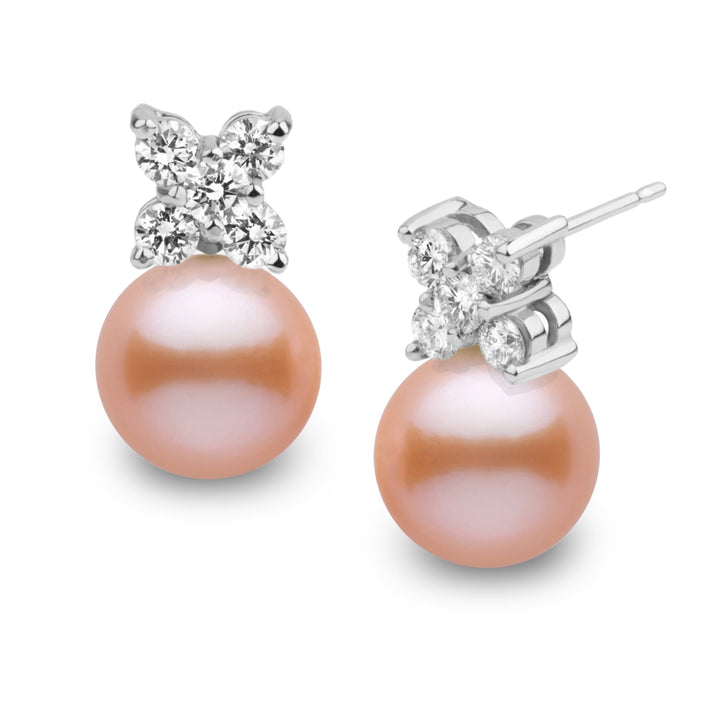 Kiss Collection 9.0-10.0 mm Pink to Peach Freshadama Pearl and Diamond Earrings