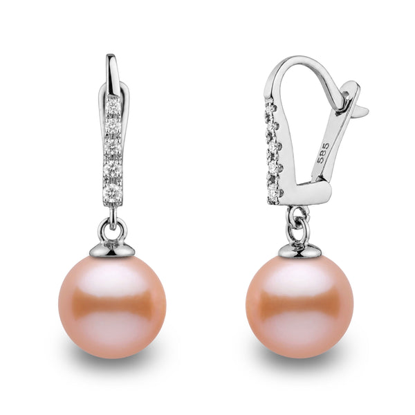 Allure Collection Pink to Peach Freshadama Freshwater 9.0-10.0 mm Pearl & Diamond Dangle Earrings in 14K White Gold