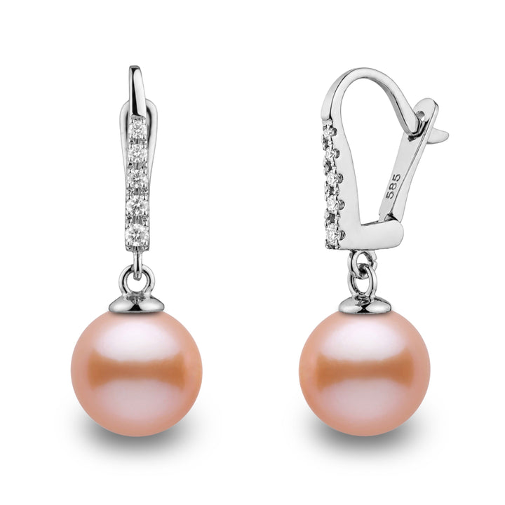 Allure Collection Pink to Peach Freshadama Freshwater 9.0-10.0 mm Pearl & Diamond Dangle Earrings