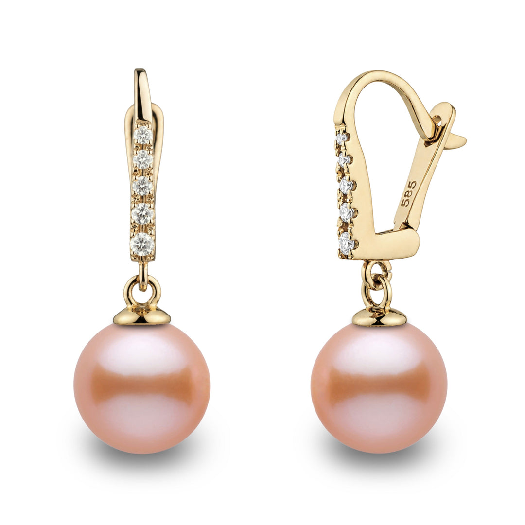 Allure Collection Pink to Peach Freshadama Freshwater 9.0-10.0 mm Pearl & Diamond Dangle Earrings