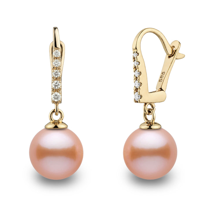 Allure Collection Pink to Peach Freshadama Freshwater 9.0-10.0 mm Pearl & Diamond Dangle Earrings