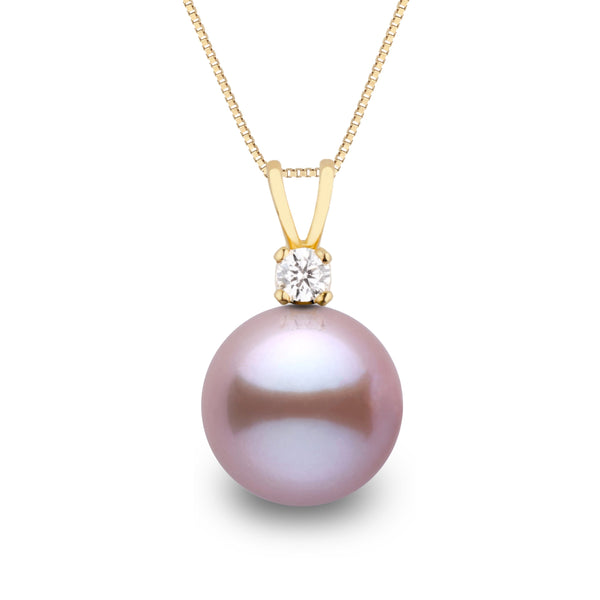 Grand Harmony Collection 9.0-10.0 mm Lavender Freshadama Pearl & Diamond Pendant in 14K White Gold on a Box Chain