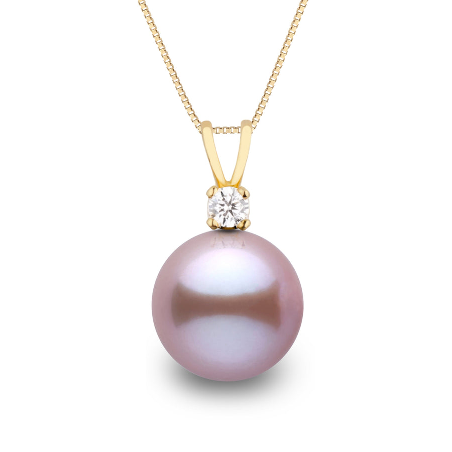 Grand Harmony Collection 9.0-10.0 mm Lavender Freshadama Pearl & Diamond Pendant in 14K White Gold on a Box Chain