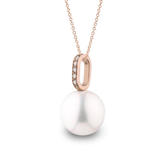 Forever Collection White 9.0-10.0 Freshadama Pearl and Diamond Pendant in 14K Yellow Gold on a Box Chain