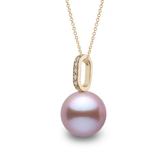 Forever Collection 9.0-10.0 mm Lavender Freshadama Pearl and Diamond Pendant in 14K Yellow Gold on a Box Chain