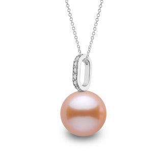 Forever Collection 9.0-10.0 mm Pink to Peach Freshadama Pearl and Diamond Pendant, view 2