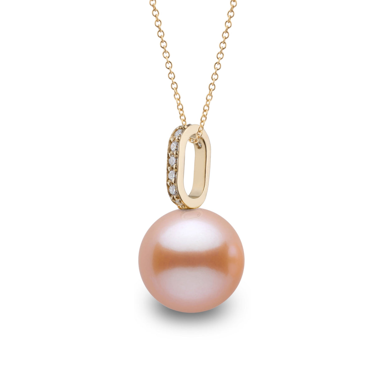Forever Collection 9.0-10.0 mm Pink to Peach Freshadama Pearl and Diamond Pendant, view 3