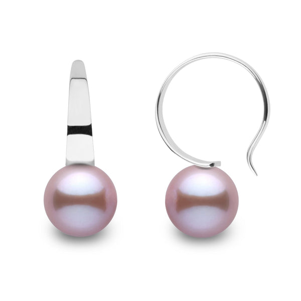 Large Crescent Collection Lavender Freshadama Freshwater 9.0-10.0 mm Pearl Hoop Earrings in 14K White Gold