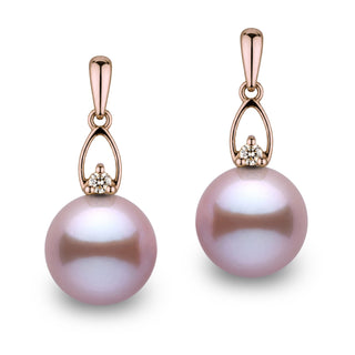 Juliet Collection 9.0-10.0 mm Lavender Freshadama Pearl and Diamond Earrings, view 3