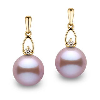 Juliet Collection 9.0-10.0 mm Lavender Freshadama Pearl and Diamond Earrings in 14K White Gold