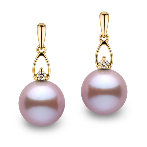 Juliet Collection 9.0-10.0 mm Lavender Freshadama Pearl and Diamond Earrings in 14K White Gold