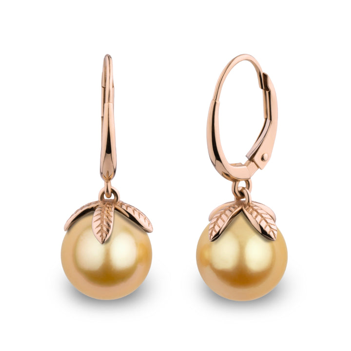 Leaf Collection 9.0-10.0 mm Golden South Sea Pearl Earrings