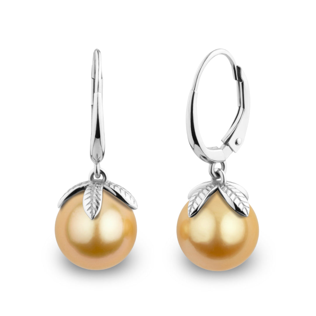 Leaf Collection 9.0-10.0 mm Golden South Sea Pearl Earrings