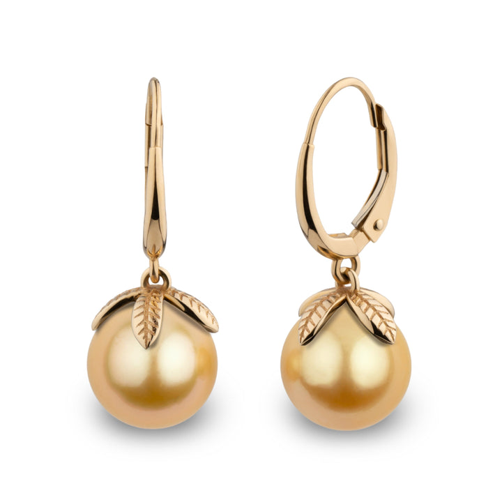 Leaf Collection 9.0-10.0 mm Golden South Sea Pearl Earrings