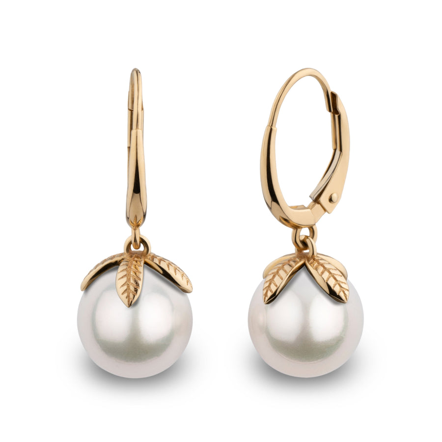 Leaf Collection 9.0-10.0 mm White South Sea Pearl Earrings YG