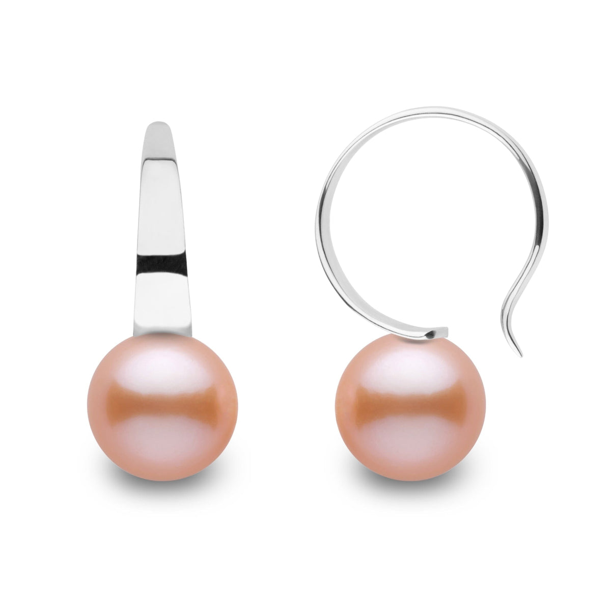 Large Crescent Collection Pink to Peach Freshadama Freshwater 9.0-10.0 mm Pearl Hoop Earrings, view 2