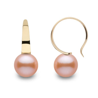 Large Crescent Collection Pink to Peach Freshadama Freshwater 9.0-10.0 mm Pearl Hoop Earrings in 14K White Gold