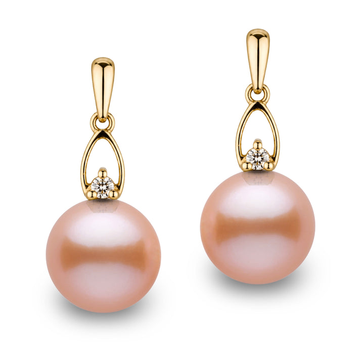 Juliet Collection 9.0-10.0 mm Pink to Peach Freshadama Pearl and Diamond Earrings
