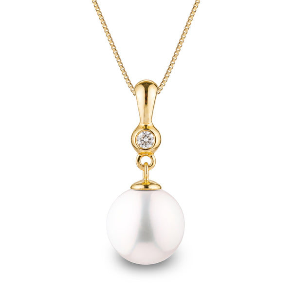 Romantic Collection 9.0-10.0 mm Freshadama Freshwater Pearl & Diamond Pendant in 14K White Gold on a Box Chain