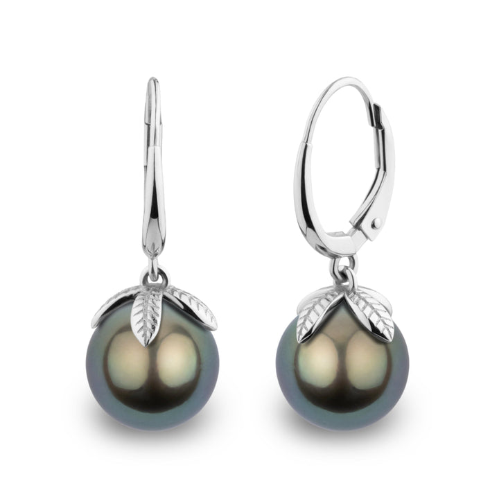 Leaf Collection 9.0-10.0 mm Tahitian Pearl Earrings wg