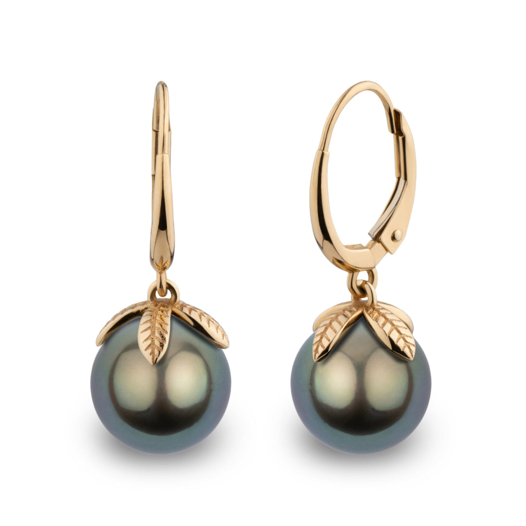 Leaf Collection 9.0-10.0 mm Tahitian Pearl Earrings yg